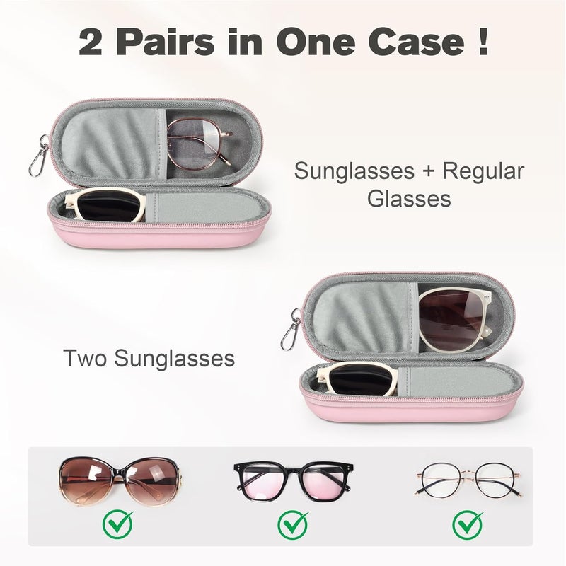 Huvon Double Eyeglasses Case, Dual Glasses Sunglasses Organizer with Zipper Closure, Eyewear Storage Box for Men Women Travel - Image 2